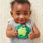 Itzy Ritzy Crinkle Teether Toy – Silicone Frog Teething Toy with Crinkly Lilypad & Plush Velour Layer; Features Multiple Textures for Teething Relief; Designed for Ages 3 Months and Up (Frog)