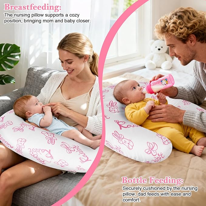 Nursing Pillow, Ergonomic Breastfeeding Pillow for Breastfeeding & Bottle Feeding, Standard Size Breathable with Washable Cover, Hypoallergenic, Tummy Time & Sitting Support