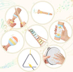 Wooden Musical Instruments Set for Toddlers 1-3, Baby Kids Montessori Toys Neutral Colors Percussion Set Preschool Educational Xylophone Music Toys for 2 3 4 Year Old Baby Girls Boys Birthday Gifts