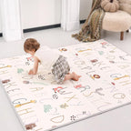 Baby Play Mat 71x79 Inch, 2 in 1 Fabric & XPE Dual-Sided Design Foldable Play Mats for Babies and Toddlers, Waterproof & Anti-Slip Baby Mat for Floor, Portable Baby Foam Crawling Mat with Travel Bag