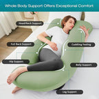Sasttie Pregnancy Pillows for Sleeping, U Shaped Cooling Full Body Pillow with Removable Cover, Pregnant Women Must Haves, Maternity Essential, Green