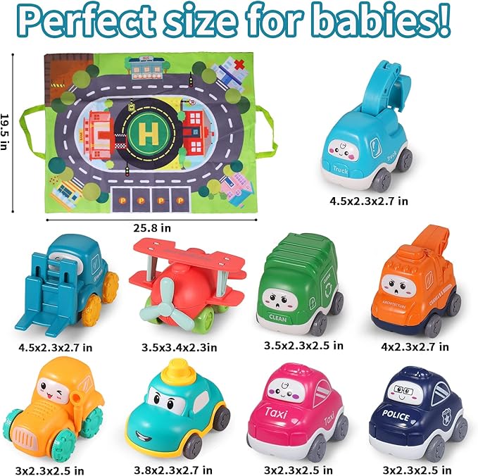 ALASOU 9 PCS Baby Cranes Car Toys with Playmat/Storage Bag|1st Birthday Gifts for Toddler Toys Age 1-2|Baby Toy for 1 2 Year Old Boy|1 2 Year Old Boy Birthday Gift for Infant 12 18 Months