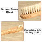 Baby Hair Brush and Comb Set, Wooden Natural Goat Bristles Hairbrush+Comb+ White Cradle Cap Brush Grooming Kit for Newborns Toddlers Boys Girls (Pack of 3)