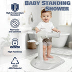 Baby Shower Stand Foldable Toddler Shower Standing Support with Anti-Slip Base Adjustable Infants Bath Support for 8-36 Months Portable Bath Helper (Upgraded-Grey)