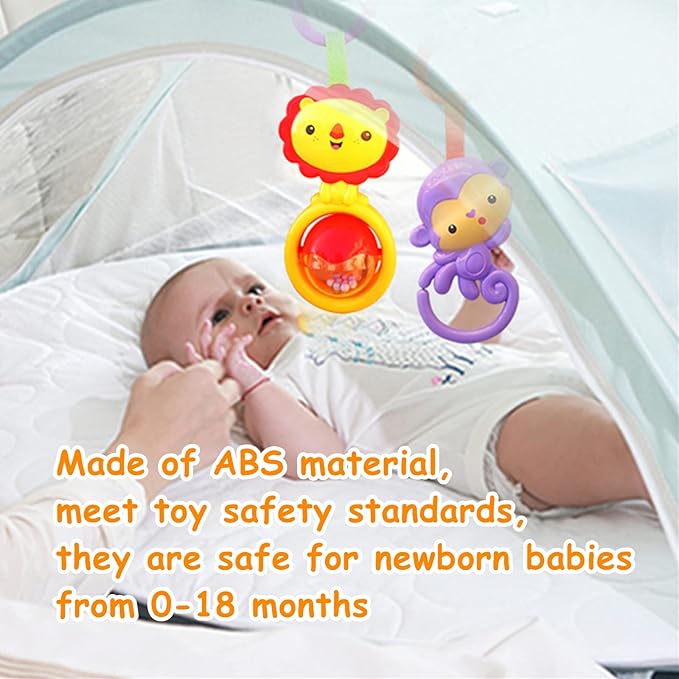 Baby Toys, Cartoon Animal Hanging Rattle Toys, Handbells Baby Rattles, Baby Bed Crib Car Seat Travel Stroller Toys for Infant, Best Birthday Gift for Newborn, 4 Pack