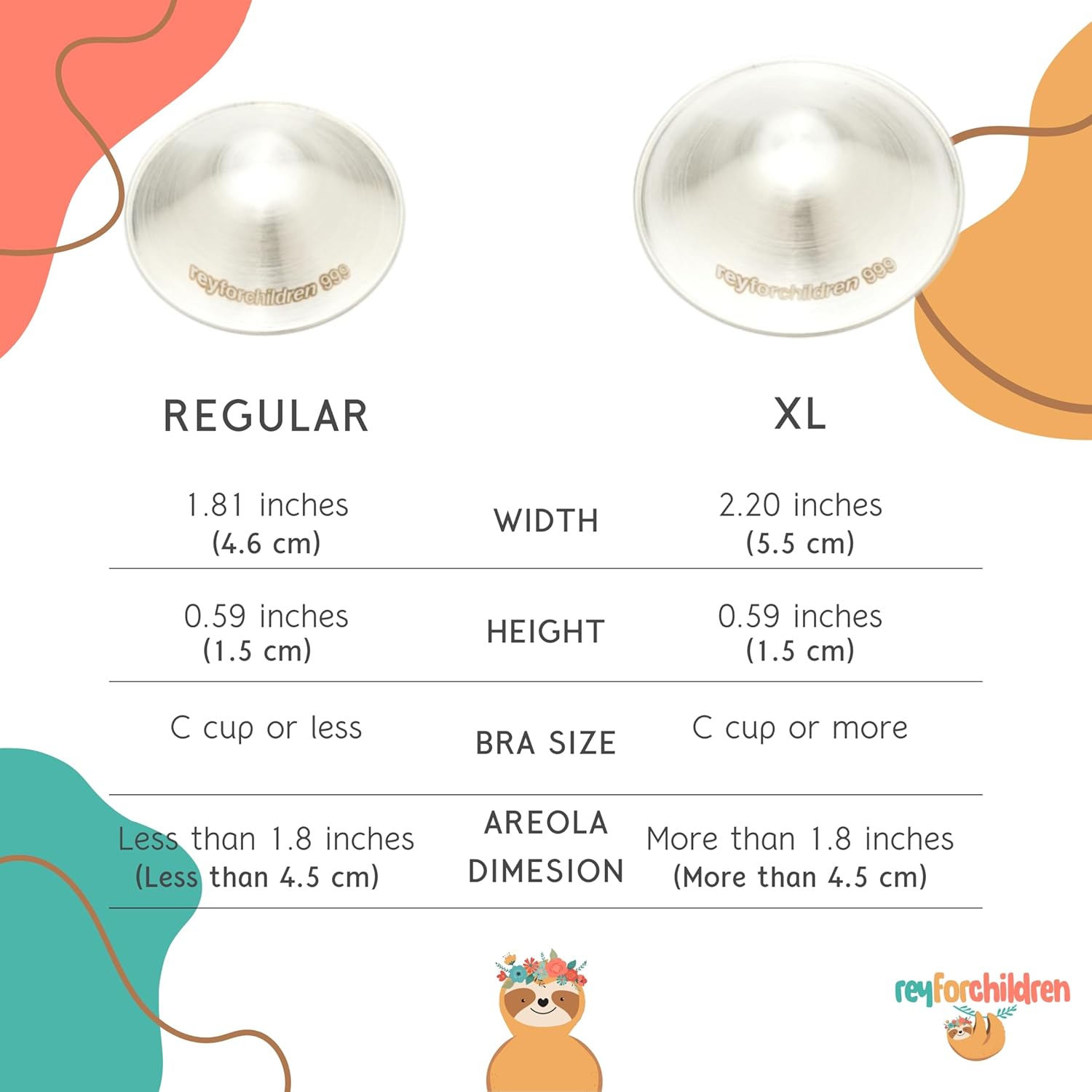 RFC Silver Nursing Cups - 999 Silver Nursing Pad - Nipple Shield Kit for Nursing Newborn - Breastfeeding Essentials - Nipple Cover Breastfeeding - with Silicone Ring & Cleaning Scotch & Case (XL)