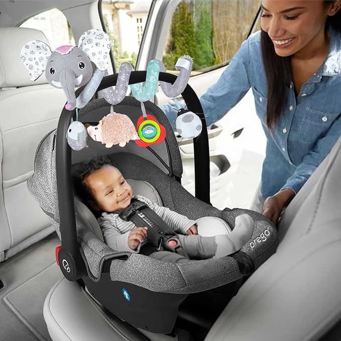 Car Seat Toys, Baby Activity Spiral Hanging Toys for Stroller Car Seat Crib Bar Bassinet Mobile, Musical Elephant Toys for Newborn Infant Boys Girls 0 3 6 12 Months