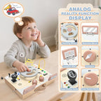 Joyreal Montessori Toddler Busy Board - Montessori Toys for 1 2 3 Years Old, Wooden Sensory Board with LED Lights, Steering Wheel, Music Player, Travel Toys for 1+ Year Old Boy & Girl Birthday Gift