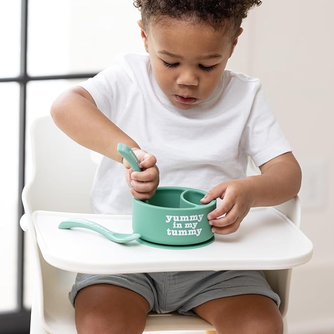 Bella Tunno Silicone Suction Bowl & Spoons for Toddlers & Babies, Food Grade BPA Free Silicone, Non Slip Base, Microwave & Dishwasher Safe, Ideal Baby-Led Weaning Bowl, Miss Mess/Love First Bite