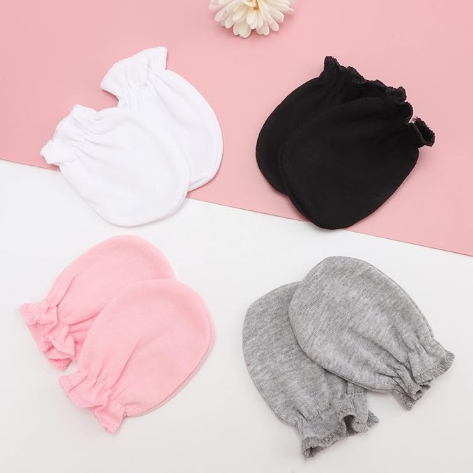 BQUBO Newborn Infant Toddler Mittens No Scratch Cotton Elastic Wrist Gloves Hypoallergenic for 0-6 Months Baby Boys Girls