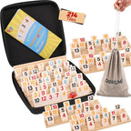 Upgraded Rummy Cube Game Set 6-8 Players with 8 Wooden Holders and 214 Rummy Tiles, Travel Family Board Game for Adults and Kids