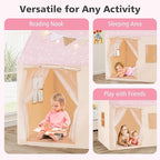 INFANS Kids Play Tent with Glow in The DarkWashable Mat Star Light Windows, Anti-Trip Large Playhouse Toys for Children Boys Girls, Indoor Outdoor Princess Tents Castle for Toddlers (Fluorescent Pink)