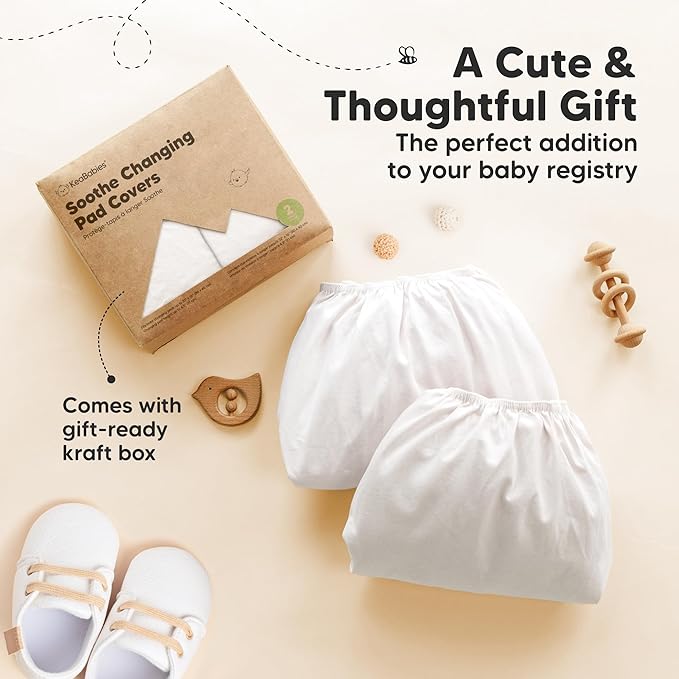 2-Pack Organic Changing Pad Covers for Girl, Boy, Neutral - 100% Cotton Changing Table Pad Cover,Soft Baby Nursery Diaper Changing Pad Sheets,Contour Changing Pads Liners,Change Pad Cover (Soft White)