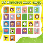 Alphabet ABC Flash Cards with Animal Masks, 26 Pcs Animal mask Alphabet Cards, Interactive Education Games, Learn Letters, English Phrases(Colorful)