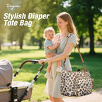 Diaper Bag Tote, Large Baby Diaper Bags for Travel, Hospital Bag for Labor Delivery with Pacifier Case, Changing Pad, Shoulder Strap, Leopard Print