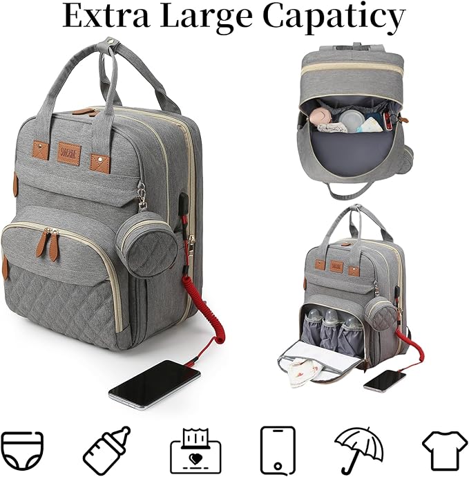 Baby Diaper Bag Backpack, Large Baby Diaper Bags for Boys Girls, Baby Bag with USB Charging Port, Multifunction Waterproof Travel Bag for Moms Dads