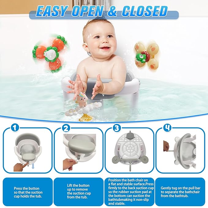 Mostop Baby Bath Seat for Babies 6 Months & Up - Non-Slip Infant Bathtub Chair with Suction Cups - Sit Up Bath Seat for Baby Toddlers - Toddler Bath for Baby Sitting Up, Easy to Clean