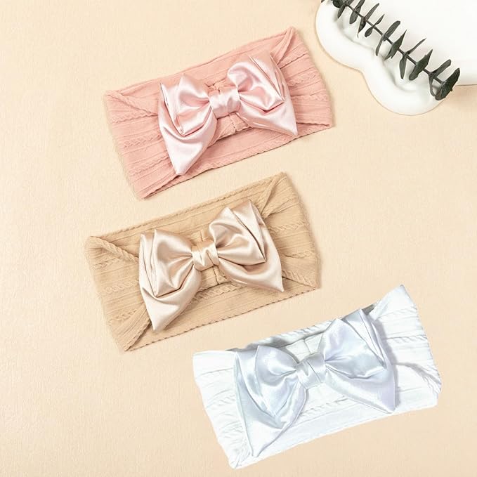 Baby Bows Headbands Nylon Hairbands Baby Girl Bows Hair Accessories for Infant Toddler Essentials (Gold Pink White, mid)