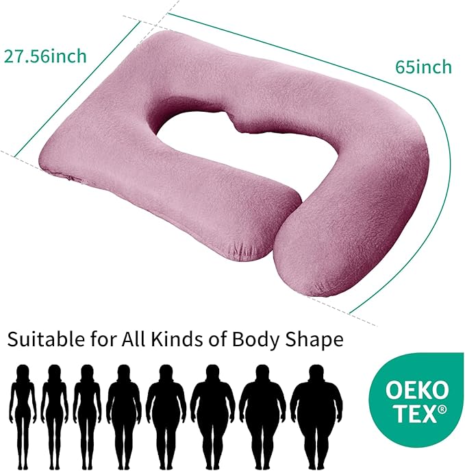 U-Shaped Pregnancy Pillow for Sleeping, Full Body Support for Back, HIPS & Belly -65 Inch Maternity Pillow with Machine Washable Cover | Maternity Essential (Velvet Pink-65inch)