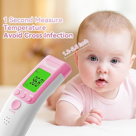 Digital Non-Contact Infrared Forehead Thermometer for Adults, Kids, and Baby, 3-in-1 Medical Grade Thermometer with Fever Indicator, Instant Reading, Backlit LCD Display