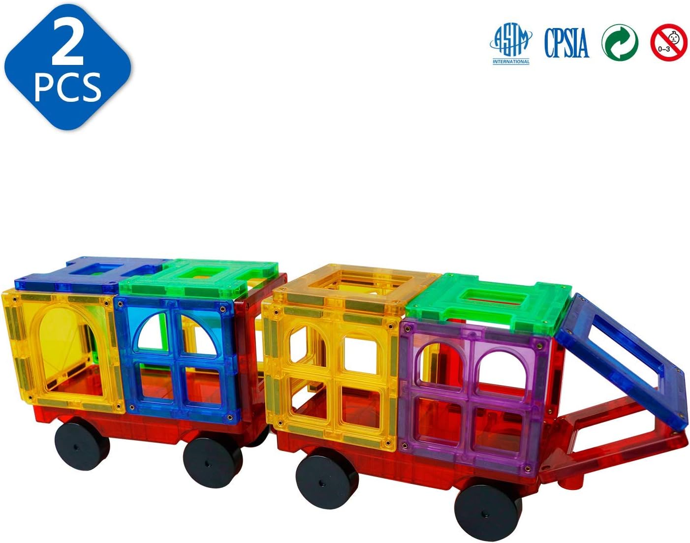 MAGBLOCK 2 Piece Car Set Suitable for Magnetic Blocks Tiles, Magnetic Toy Vehicles and Accessories Therefor Expand and Enrich Your Magnet Tiles STEM Educational Toys