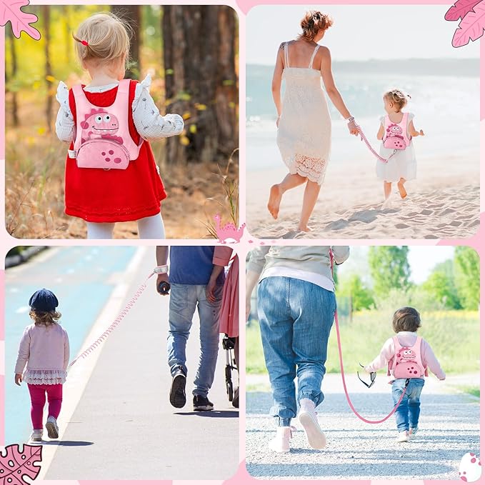 Dr.meter 3 in 1 Toddler Harness Leash + 8.2ft Anti Lost Wrist Link, Cute Dinosaur Kids Anti Lost Leash with Key Lock, Child Walking Harness for Parent Boys Girls Keep Kids Close, Travel Essensials