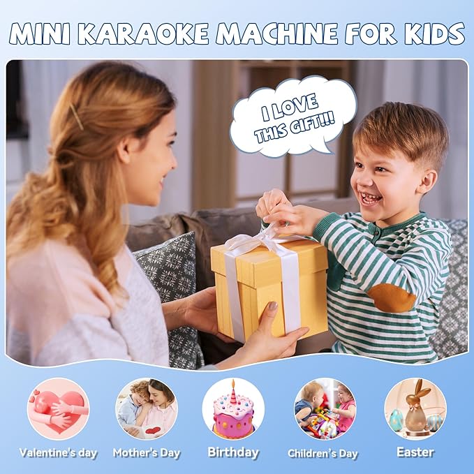 【2025 Newest】 Mini Karaoke Machine for Kids Girls & Boys - Portable Bluetooth Speaker with 2 Wireless Microphones - Kids Birthday Gifts for Ages 4-10 - Kids' Instrument Accessories - Blue