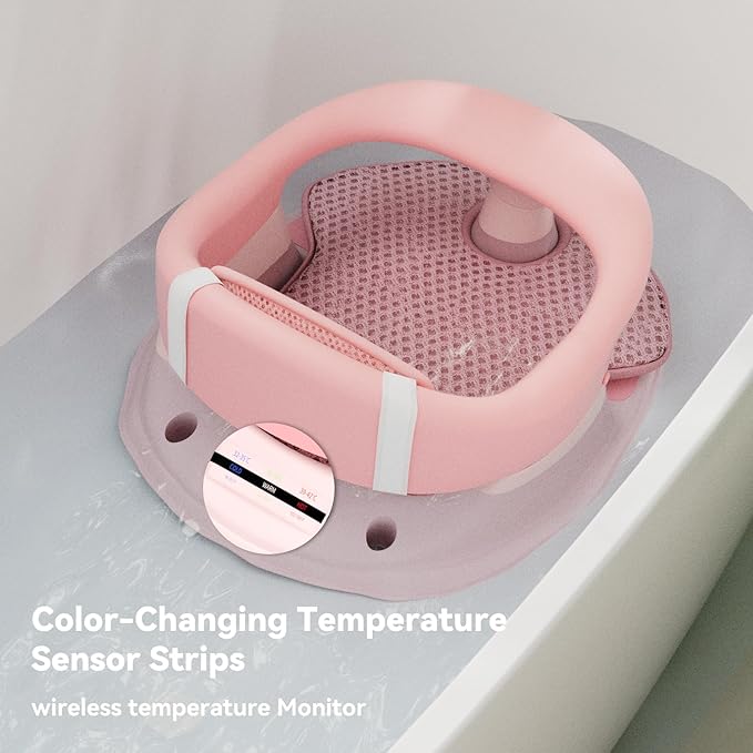 Baby Bath Seat for Babies 6 Months & Up - 360°Protection Bath Seats for Babies Sitting Up | Baby Infants Bath Chair with Temperature Alert & Cushion | Toddler Bath Seat Newborn Baby Bathtub Seat
