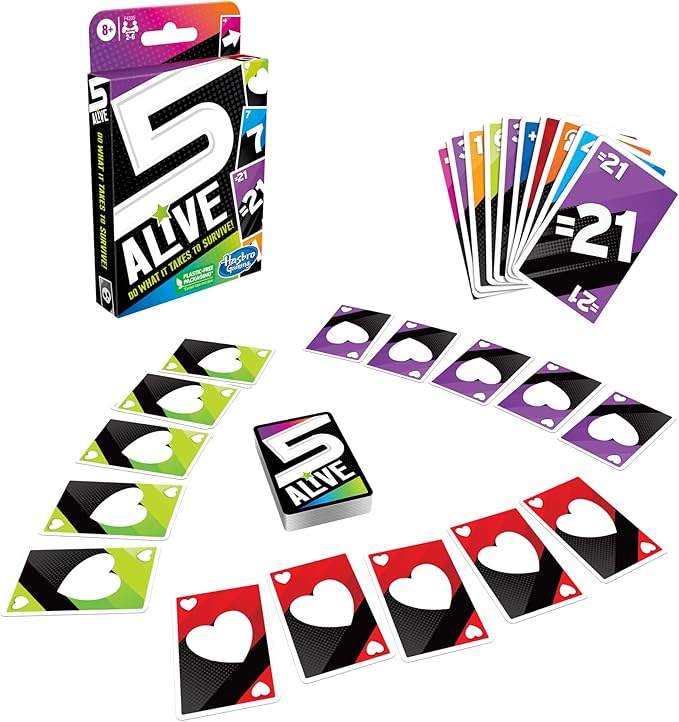 Hasbro Gaming 5 Alive Card Game, Fast-Paced Game for Kids and Families, Easy to Learn, 2 to 6 Players, Fun Summer Activities, Vacation Travel Essentials, Ages 8+