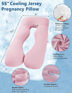 Meiz Pregnancy Pillows, Pregnancy Pillows for Sleeping, Pregnancy Body Pillow Cooling, Maternity Pillow for Pregnant Woman with Cooling Jersey Cover, Pink