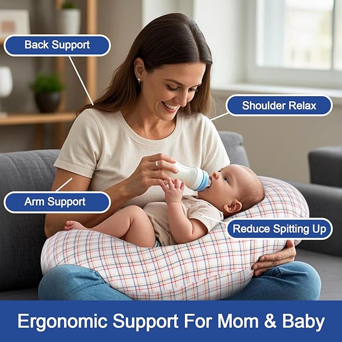 Nursing Pillow, Breastfeeding Pillow with Removable Cover, Ergonomic Breast Feeding Pillow, Baby Feeding Support Cushion for Mom Easier Breastfeeding- Original Size/Red