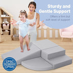 4-Piece PU Leather Baby Foam Climbing Blocks for Toddlers - Soft Play Climbing Toys for Toddlers - Foam Climbing Set for Crawling and Sliding Indoor (Gray)