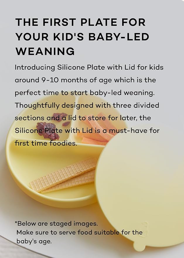 Konny EASYFEED Silicone Plate with Lid (1-4Y) 3-Divided Suction Plate Baby Led Weaning Supplies Training Baby Utensils Feeding Supplies (Pink)