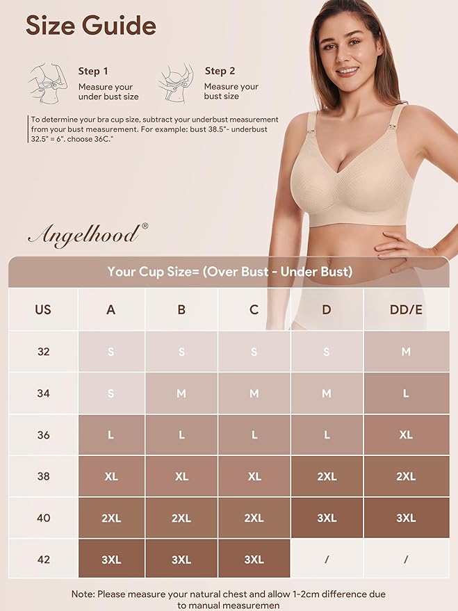 Angelhood Nursing Bras for Breastfeeding, Seamless Wireless Comfort Push up Lace Nursing Maternity Bralette for Pregnancy