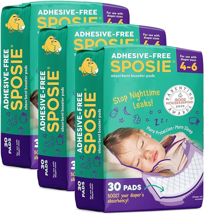 Sposie Overnight Diaper Booster Pads, Stops Leaks and Bedwetting, Original Adhesive-Free Absorbent Inserts, Helps Reduce Nighttime Changes and Rash, Use with Sizes 4-6, Made in U.S.A. 90 ct.