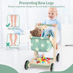 Asweets 2 in 1 Wooden Baby Walker Push and Pull Doll Stroller, Shopping Cart Learning Walker for Boys and Girls, Sit Stand Learning Toddler Toy (Green)