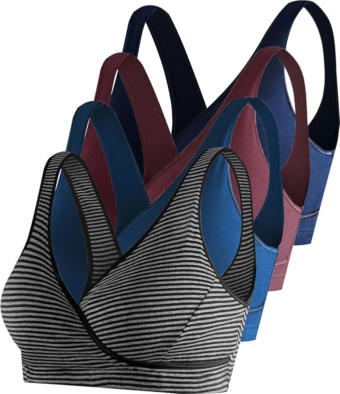 SUIEK 4 Pack Nursing Sleep Bra Maternity Bralette Cotton Breastfeeding Bras