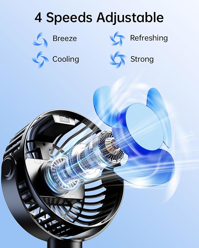SWEETFULL Portable Stroller Fan with Display 4000mAh Battery Powered Mini Clip On Fan, 4-Speed Rechargeable Small Personal Cooling for Baby Car Seat Crib Travel - Black