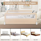 HONEY JOY Bed Rail for Toddlers, 59-in Extra Long, Portable Safety Bed Guardrail w/Double Safety Child Lock, Foldable Baby Bed Rail Guard, Fit King & Queen Full Twin Size Bed Mattress (1 Pack, Beige)