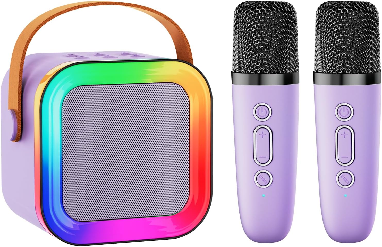 Mini Karaoke Machine Speaker for Kids Adults,Portable Bluetooth with 1-2 Wireless Microphones,Christmas Birthday Gifts Toys Girls Boys Ages 4, 5, 6,7, 8,9,10,11,12+ Years Old Toddler (Purple - 2 Mic)