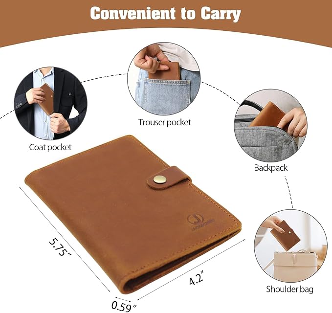 Jack&Chris Genuine Leather Passport Holder For Travel, RFID Blocking Handmade Passport Holder with Card Case Organized & Safe, Quality Travel Essentials for Women and Men for Gifting, Light Brown