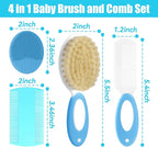 Baby Hair Brush and Comb Set, 4Pcs Baby Soft Bristles Hairbrush Cradle Cap Brush Hair Comb for Newborns Toddlers Boys Girls (Blue)