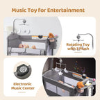 JOYMOR 9 in 1 Bedside Bassinet with Changing Table, Pack and Play with Bassinet, Convert to Rocking Baby Bed with Electric Music Center, Mosquito Net, Storage, Gray