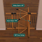 BABELIO 29-48" Metal Baby Gate with Brown Wood Pattern, Auto Close Dog Gate for The House, Stairs and Doorways, Pressure Mounted Pet Gate with Door, Safety Gate for Child and Pets