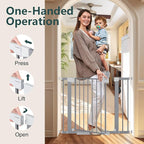 Cumbor 29.7"-40.6" Baby Gate for Stairs, Mom's Choice Awards Winner-Dog Gates for Doorways, Pressure Mounted Auto-Close Pet Gates for Dogs Indoor, Safety Child Gate with Easy Walk Thru Door, Gray