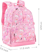 Choco Mocha Unicorn Backpack for Girls, Elementary School Backpack for Girls Ages 6-8 Kids Kindergarten Backpack Bookbag 17 Inch with Chest Strap, Pink