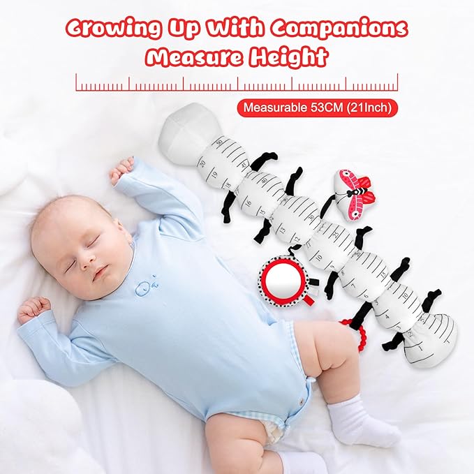 Baby Toys 0-12 Months - Musical Caterpillar Stuffed Animal Soft Plush Toys for Infant Girls Boys 3 6 12 Months Tummy Time Sensory High Contrast Black White Newborn Toys Gifts, W/ Mirror Rattle