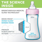 Chicco Duo Newborn Hybrid Baby Bottle Starter Gift Set with Invinci-Glass Inside and Plastic Outside | Dishwasher, Bottle Warmer, and Electric Sterilizer Safe | Intui-Latch Nipple | Clear/Pink