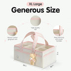 PeraBella XL Diaper Caddy Organizer With Handle, Baby Shower Gifts Basket Bag, Registry Search Must Haves Items, Newborn Girl Boy Nursery Storage Organizer, Baby Bag Essentials, Car Diaper Caddy Cart