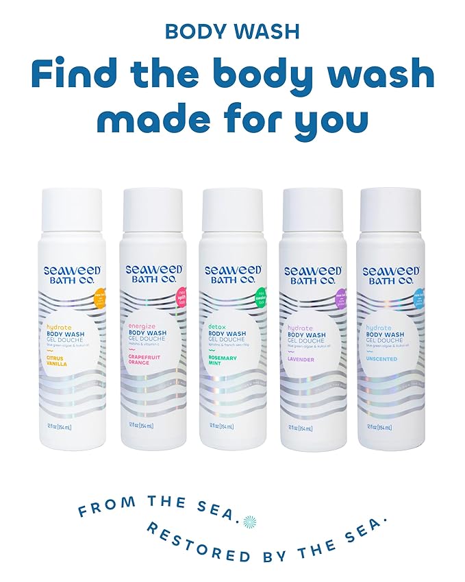 Seaweed Bath Co. Hydrate Body Wash - Unscented | Foaming Shower Gel Cleanser with Natural Ingredients | Fragrance Free and Gentle | Good For Sensitive Skin | 12 oz (Pack of 2)